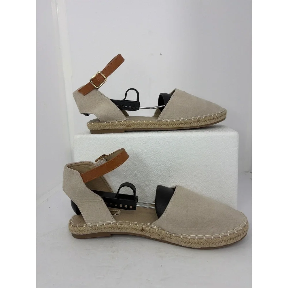 Kenee Tan Faux‎ Suede Espadrille Flats Ankle Strap Sandals Size 40